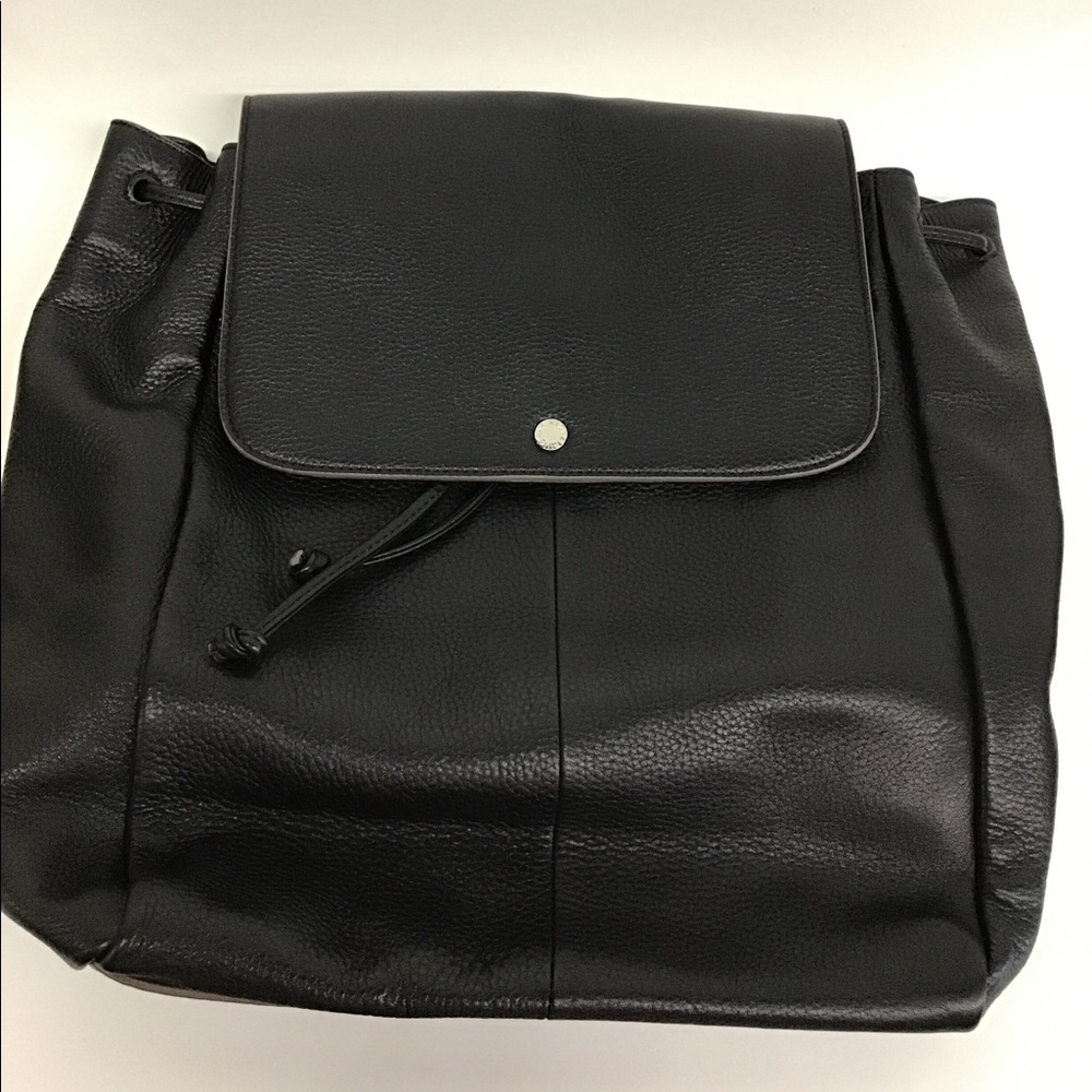 Isaac Mizrahi Black Leather Drawstring Backpack-NWOT